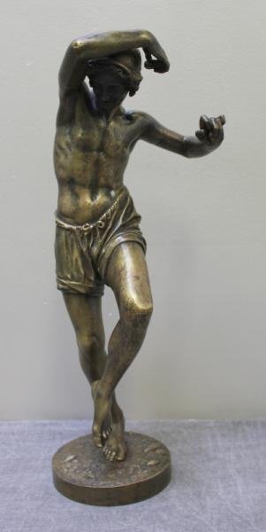 DURET, Francios. Bronze Figure of a Neapolitan: Dancer. Signed Duret for Francisque Joseph Duret, French, 1805-1865. Also inscribed Delafontaine for the foundry mark. From a Springfield, NJ location. Dimensions: 17.25" h. Condition: Good, with old 