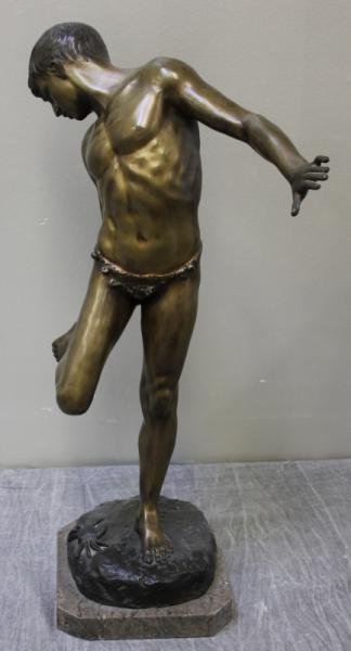 Bronze Figural Sculpture of a Boy and a Crab.: After De Lotto. From a Mount Kisco, NY home. Dimensions: 26" high. Condition: Good.