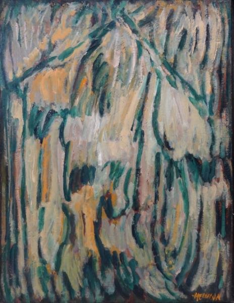 HELMAN, Robert. Abstract Oil on Canvas.: Signed lower right. Ex-Christie's with several labels verso - one indicates this painting was sold in Christie's sale #7363 on November 10, 1992, lot no. 107. Robert Helman, French, 1910 - 1990. From