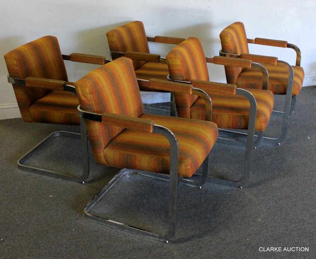 5 Chrome Midcentury Thayer Coggin Chairs.: By Milo Baughman. From a New Rochelle, NY estate. Dimensions: 23" wide x 25" deep x 31" high.