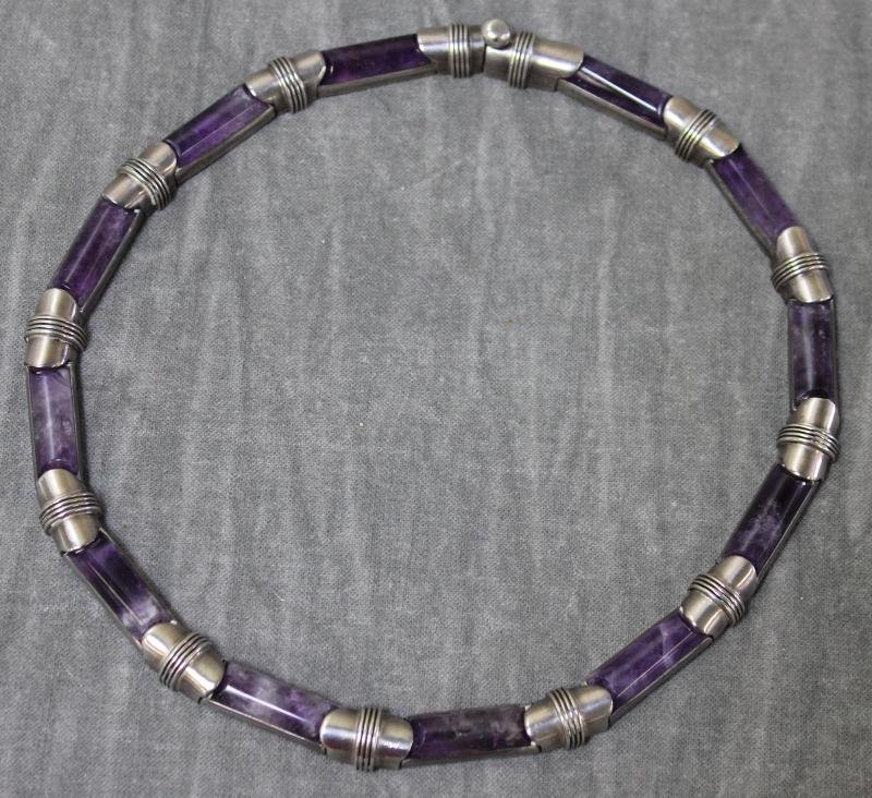 JEWELRY. Antonio Pineda Sterling and Amethyst: Choker. Antonio crown. 970. Antonio Pineda, 1953 -. Total approximate weight is 3.28 troy oz. From a Rye, NY estate.