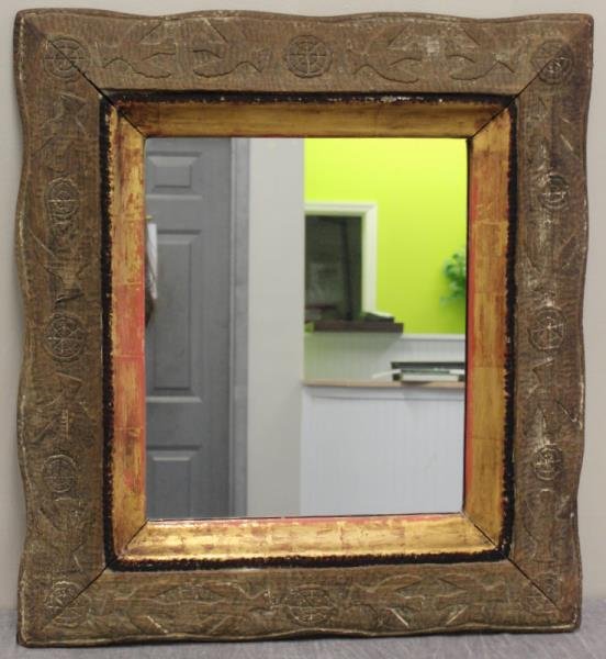 Vintage Carved Botello? Frame.: As a mirror. While unsigned, it is almost certain that this is an Angel Botello frame. Besides comparing the carved outer frame, please look at the inner gilded liner. If this is not Botello, it's a m