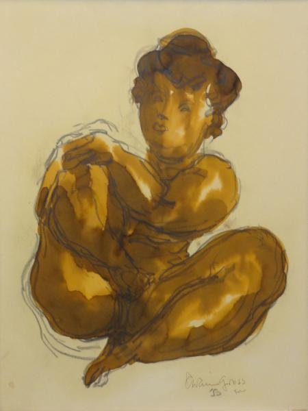 GROSS, Chaim. Ink Wash and Pencil of a Nude.: Signed and dated '50 lower right. Chaim Gross, Austrian-American, 1904 - 1991. From a Manhattan, NY estate. Dimensions: Sight - 14.5" high x 11" wide. Condition: Good, not examined out of frame.