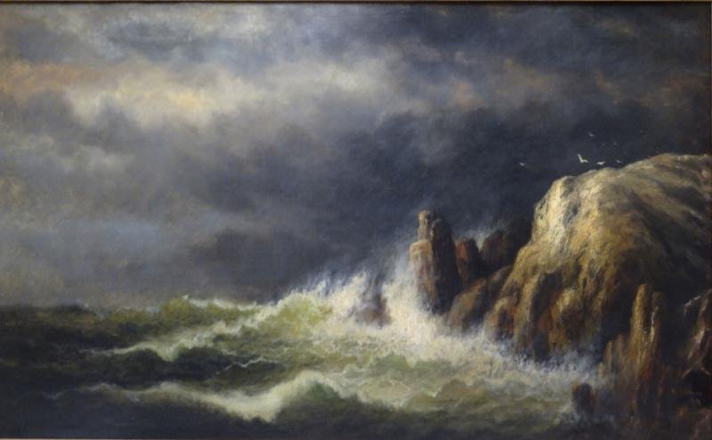 WEBBER, Wesley. Oil on Canvas "Windy Day, Grand: Manan" Signed and dated 1878 lower right. Inscribed on canvas verso ' Windy Day / Grand Manan / By W. Weber 1878.' Wesley Elbridge Webber, American - 1841 - 1914. From a Connecticut estate. Dimensions