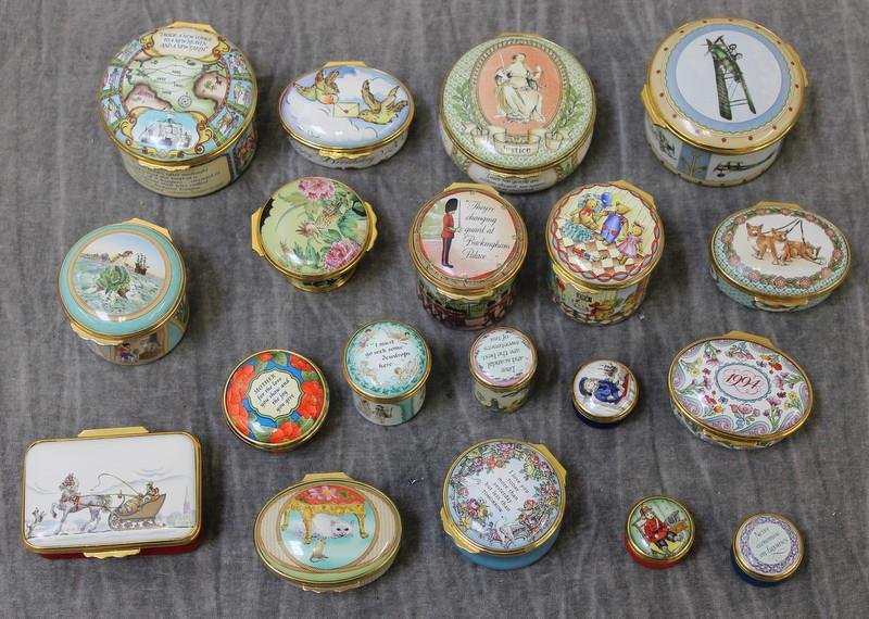 Halcyon Days Decorative Boxes.: Total of 19 items. From a Bedford Corners, NY estate.