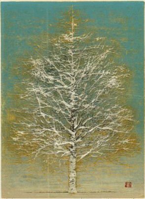 HOSHI, Joichi. Color Woodblock. "Early Spring.": Hand signed and dated 74 lower right. Kanda's Gallery, Toko label verso. Joichi Hoshi, Japanese, 1913-1979. From a Homestead, FL home. Dimensions: Image - 9.5" high x 7" wide. Condition: Good, not exa