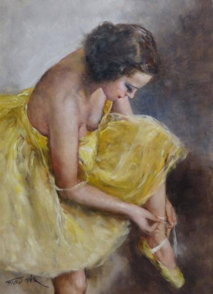 FRIED, Pal. Oil on Canvas "Intermission.": Signed lower left, titled verso. Pal Fried, Hungarian-American, 1893 - 1976. From a Connecticut estate. Dimensions: 30" high x 24" wide. Condition: Good, surface dust.