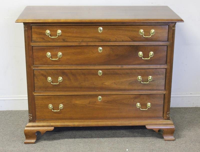 Reproduction Stickley Chippendale Chest.: From a Bronxville, NY estate. Dimensions: 36" h x 44" w x 20.25" d. Condition: Good with a couple small scratches to finish and some bumps.