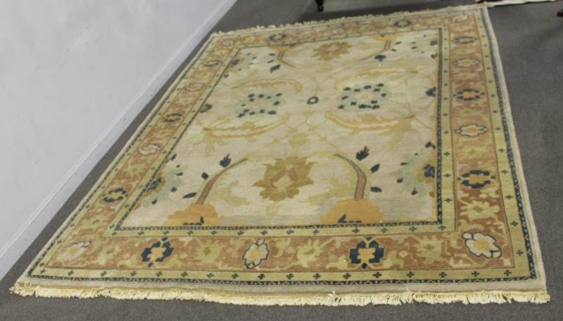 Modern Roomsize Pile Carpet.: In a William Morris or Voysey Design. From a White Plains, NY home. Dimensions: 8' 11" x 11' 11." Condition: Good.