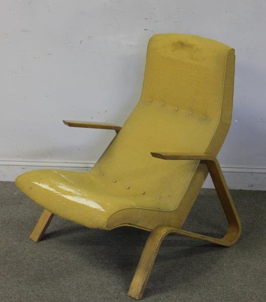Midcentury Eero Saarinen "Grasshopper" Chair.": Eero Saarinen for Knoll. Purportedly purchased directly from Knoll in late 1950s. Original upholstery. Unmarked. From a Beekman St., NY apartment. Dimensions: 36"w x 30"d x 36"h. Condition: Upholstery