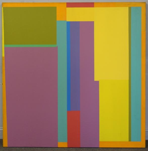 JOHNSON, Daniel La Rue. Abstract Oil on Canvas.: Signed and dated 71 verso. Daniel LaRue Johnson, African-American, b. 1938. From an NYC storage facility. Dimensions: 60" square. Condition: Unframed. Surface scuffs and light soling.