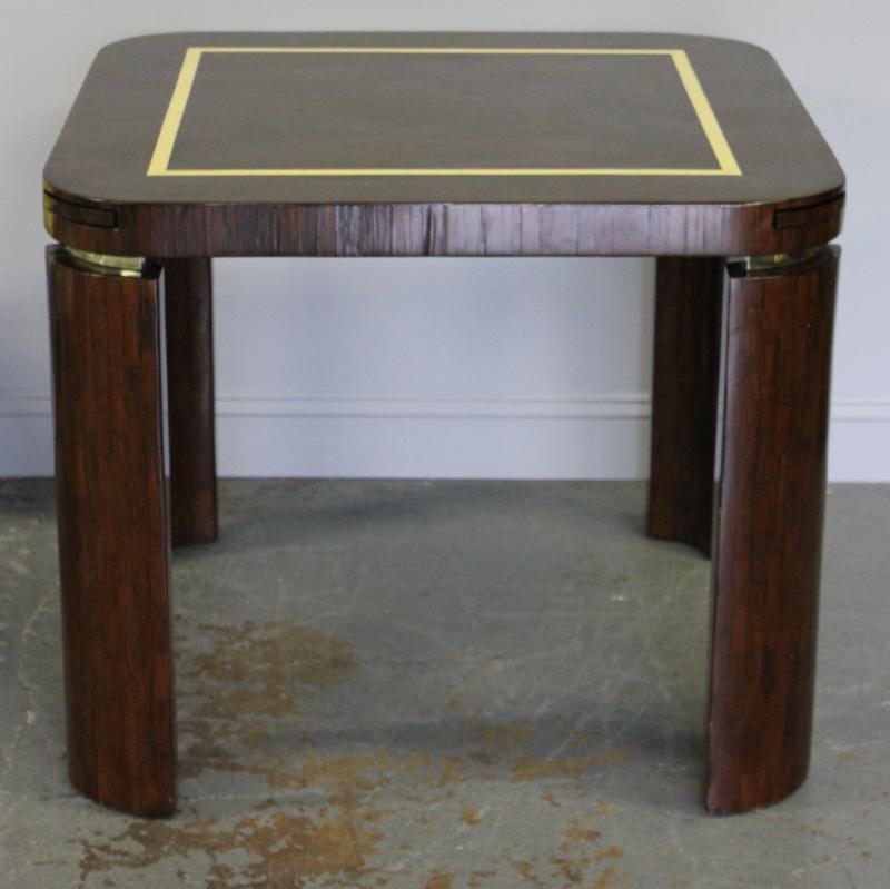 Midcentury Karl Springer (?) Game Table.: From a Greenwich, CT estate. Dimensions: 36" w x 36" d x 29" h. Condition: Good.