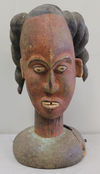 Antique Ethnographic Carved and Painted Bust.: Possibly African American. Good age. From a Larchmont, NY estate.