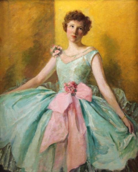 Early 20th C. Oil on Canvas Portrait of a Young: Beauty. Unsigned. In a Newcomb Macklin frame. From a Roxbury, CT home. Dimensions: 50.25" high x 39.75 Condition: Very good. Stretched on masonite.
