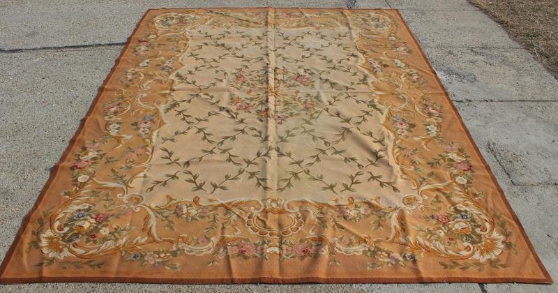 Large Roomsize Aubusson Carpet.: Not very old, but an expensive French Aubusson - not a modern Chinese. From a Park Washington, NY home. Dimensions: 8' 10" x 11' 5."