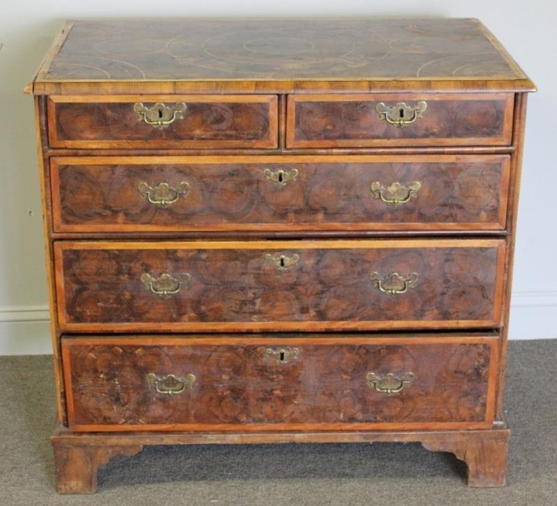 William and Mary 2 Drawer Over 3 Drawer Chest.: From a Cos Cob, CT estate. Dimensions: 37" w x 22" d x 35" h.