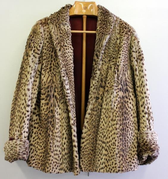 Vintage Leopard ? Fur Short Jacket.: Size not indicated, probably medium or large. From a Briarcliff Manor, NY estate. Condition: Vintage condition with cuffs needing to be reattached.