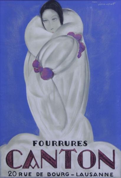 LOUPOT, Charles. "Fourrures Canton" Color: Lithograph Poster. Charles Loupot, (French, 1892-1962). From a Garrison, NY estate. Dimensions: 48.5" high x 33.5" wide. Condition: Very good, not examined out of frame.