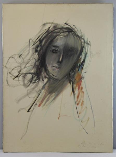 WEBER, Hugo. Oil on Canvas. "Rebecca".: Signed 'Hugo Weber NYC / Jan 1970' lower right. Titled (twice), signed and inscribed verso. Hugo Weber (Swiss, 1918 - 1971), active in New York. From an E. 28th St, NYC collection. Dimensions: 40" hig