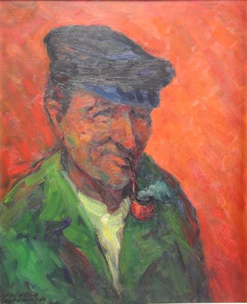 PACHECO ALTAMIRANO, Arturo. Oil on Canvas. Man: with Pipe. Signed lower left. Signed and dated 'Pacheco Altamirano 1969 Chile' on stretcher verso. Arturo Pacheco Altamirano (Chilean, 1903 - 1978). From a White Plains, NY collector. Dimensions: 29" 
