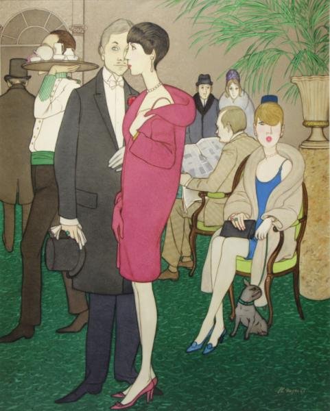 NOYER, Philippe. 1966 Oil on Canvas. "Le Manteau: Pourpre" 'New York Plazza [sic]'. Signed and dated 'Ph. Noyer 66' lower right and inscribed with titled on the stretcher verso. Philippe Henri Noyer (French,1917 - 1985). From an East 62nd St, NYC col