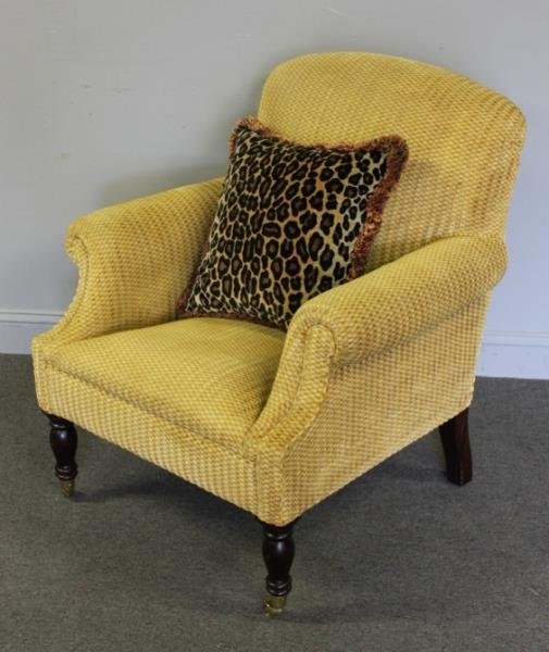 Upholstered George Smith Yellow Armchair.: From a Scarsdale, NY estate. Dimensions: 31" w x 37" d x 37" h.