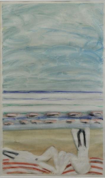 PHILIPS, Matt. Pastel on Paper. Nudes on the Beach: Signed and dated 73 lower right. Matt Phillips (American - New York, b.1927). From a Chappaqua, NY home. Dimensions: Image - 33" high x 20" wide. Condition: Good, not examined out of frame.
