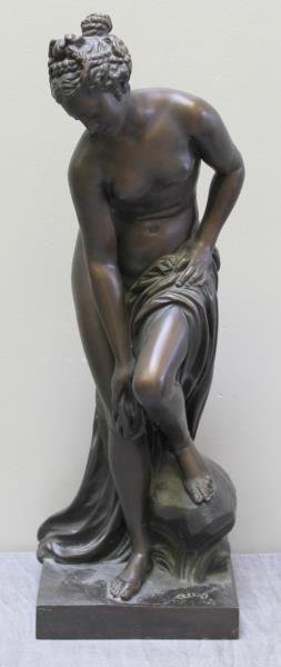 ALLEGRAIN. Signed Bronze of Venus.: Signed on base Allegrain, possibly Christophe Gabriel Allegrain, France, 1710 - 1795. Additional inscription of "Rolland Founder? Paris L," and stamped, "H. Vissac Ciseleur Paris." From a Mamaroneck, 