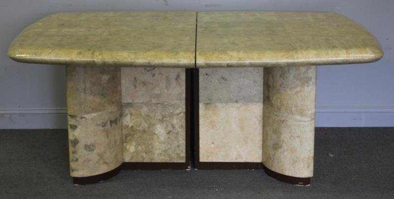 Midcentury Karl Springer Style Cork Table.: Faux marble base. From a Manhattan, NY location. Dimensions: 70" w x 45" d x 33" h.