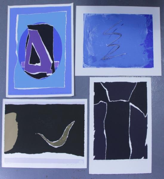 Adja Yunkers. Lot of 4 Abstract Lithographs. (P1): 3 of 4 signed and numbered, one with string collage, unsigned but with artist's blind stamp. From the collection of Adja Yunkers. Dimensions: 39" high x 29" wide, 26" high x 36" wide, 32.5" high x 42"