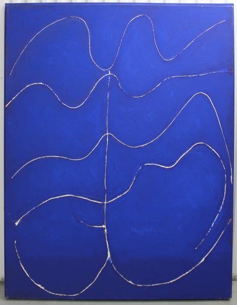 Adja Yunkers #6 "Magician III" (Succaba): String collage and acrylic. Signed, titled and dated Dec 1981 verso. From the collection of Adja Yunkers. Dimensions: 60" high x 48" wide. Condition: Good.