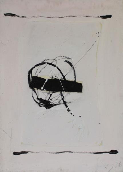 Adja Yunkers #57 "Drawing XXI": Acrylic collage on board. Signed and dated 1976 lower right, signed, titled and dated verso. From the collection of Adja Yunkers. Dimensions: 40" high x 30" wide. Condition: Light soiling.