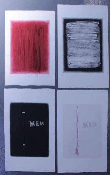 Adja Yunkers. Lot of 4 Abstract Intaglio Prints: (P46). All pencil signed and numbered. Editions from trial proof to 50. From the collection of Adja Yunkers. Dimensions: Image/plate sizes from 24" x 28" to 30" x 40". Condition: Various. As found in