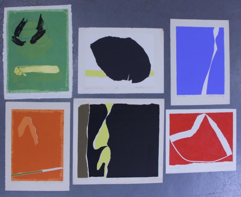 Adja Yunkers. Lot of 6 Abstract Lithographs. (P24): All pencil signed, 5 of 6 numbered. Editions from 35 to 100. From the collection of Adja Yunkers. Dimensions: Image sizes from 18" x 24" to 25" to 28". Condition: Various, loose, unframed. As found in