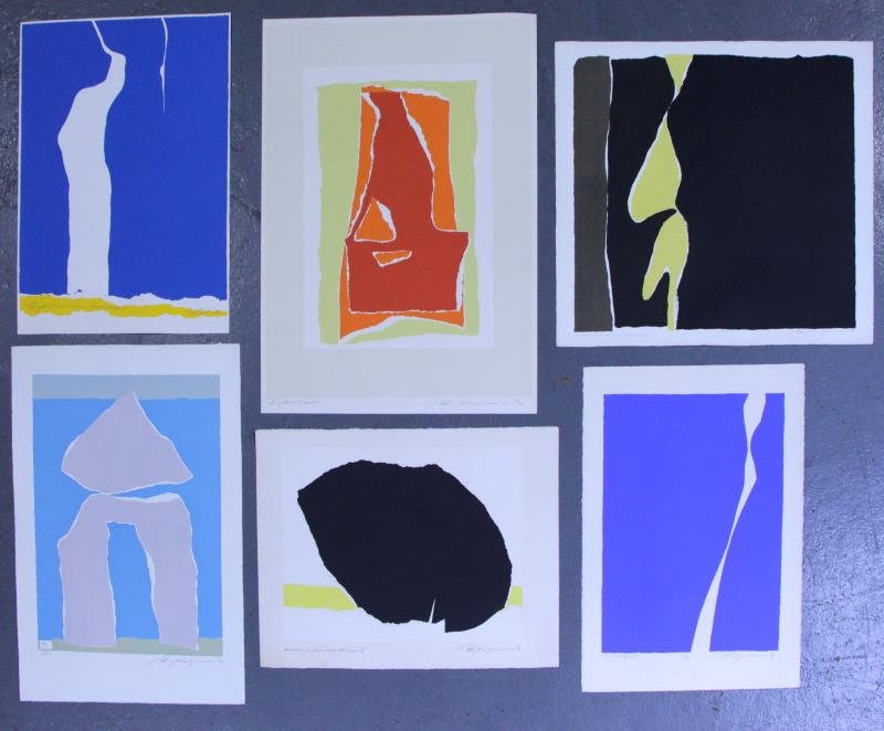 Adja Yunkers. Lot of 6 Abstract Lithographs. (P25): All pencil signed and numbered. Editions from AP to 35. From the collection of Adja Yunkers. Dimensions: Image sizes from 18" x 24" to 26.5" x 34". Condition: Various, loose, unframed. As found in a s
