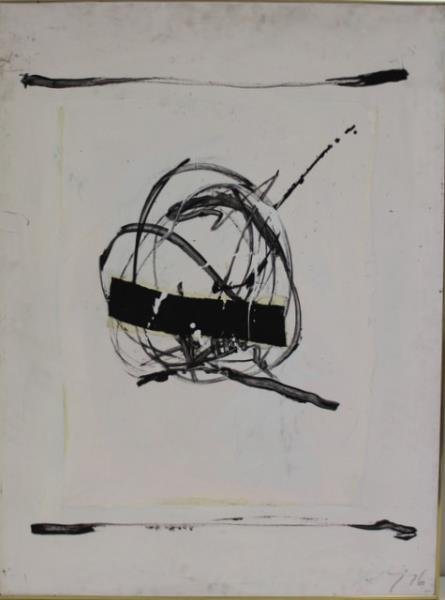 Adja Yunkers #49 "Drawing #XX".: Acrylic collage. Signed and dated 1976 lower right, signed, titled and dated 1976 verso. From the collection of Adja Yunkers. Dimensions: 40" high x 30" wide. Condition: Light soiling, small border ab