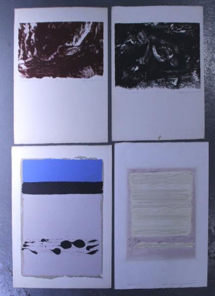Adja Yunkers. Lot of 4 Abstract Prints. 1 Intaglio: and 3 Lithographs (2 "Skies of Venice"). (P56). All pencil signed and numbered. Edition sizes from 5 to 50. From the collection of Adja Yunkers. Dimensions: Image/plate sizes from 17" x 27" to 30" x 4