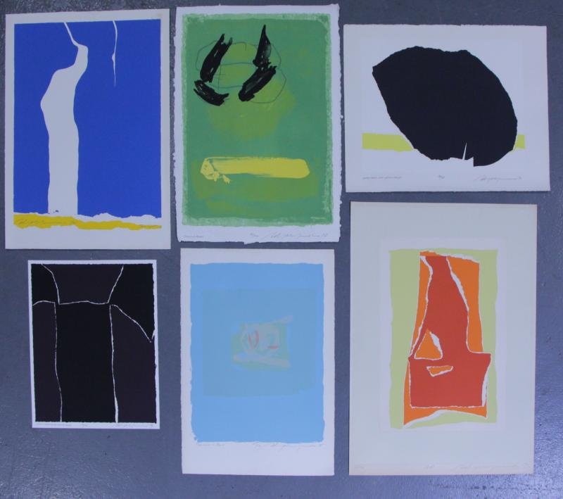 Adja Yunkers. Lot of 6 Abstract Lithographs. (P26): All pencil signed and numbered. Editions from AP of 4 proof to 100. Black on black image mounted and signed on mount. From the collection of Adja Yunkers. Dimensions: Image sizes from 18" x 24" to 26.