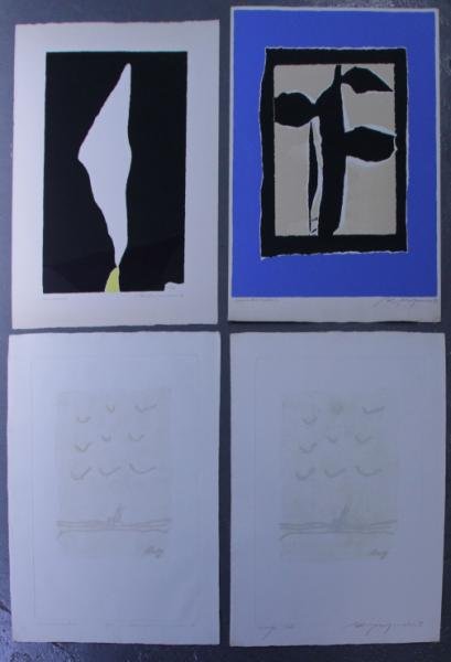 Adja Yunkers. Lot of 4 Abstract Prints. 2 Intaglio: and 2 Lithographs. (P55). All pencil signed and numbered. Editions from AP to 50. From the collection of Adja Yunkers. Dimensions: Image/plate sizes from 21" x 31" to 29" x 39". Condition: Various, lo