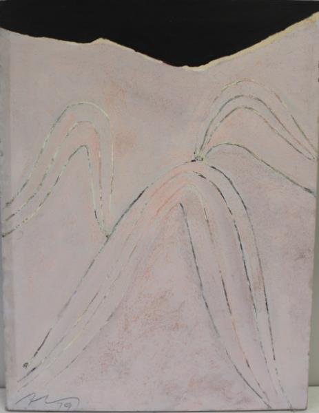 Adja Yunkers #38 "Ardor.": Acrylic collage. Signed and dated 1979 lower left, titled and dated verso. From the collection of Adja Yunkers. Dimensions: 40" high x 30" wide. Condition: Light soiling.