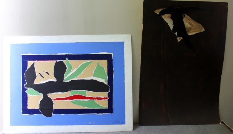 Adja Yunkers #143. Mixed Lot.: Includes an acrylic collage signed and dated 73 lower right and inscribed verso "Shadow" (please not this one is shown corresponding to signature -0 not directions on the back) with an oil on paper si