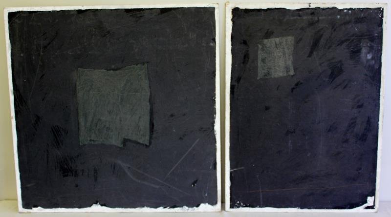 Adja Yunkers #142. 2 Acrylic Collages.: Includes "Collage #74" signed and dated 73 lower right and inscribed verso. Together with "Black Square" signed and dated 73 lower right and inscribed verso. From the collection of Adja Yunkers. Dimen