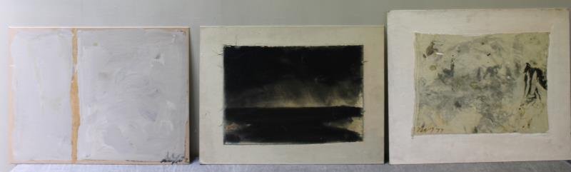 Adja Yunkers #137. 3 Acrylic Collage Works.: Includes "Collage #58" sugbed abd dated 72 lower right and inscribe verso with "Romantic Landscape II" signed lower left and inscribed and dated 1980 vero. Together with8 untitled signed and dated 77 