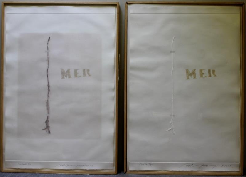 Adja Yunkers #151. Two Intaglio Prints.: Including pencil signed "Pink One #2" edition 3/50, pencil titled and dated 77 lower center. Together with "One #2" edition 9/25 pencil titled, signed, and dated 77 and labeled verso.