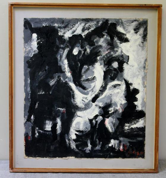 Adja Yunkers #100. Gouache and Oil on Paper.: Dated 1959. Signed lower right, inscribed on back with Andre Emmerich label. From the collection of Adja Yunkers. Dimensions: 21.5" h x 19" w.