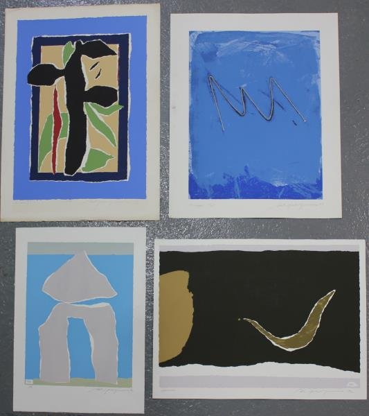 Adja Yunkers. Lot of 4 Abstract Prints. (P71): "Mirage" with string collage aspect. All pencil signed and numbered. Editions AP to 90. From the collection of Adja Yunkers. Dimensions: Range from 26" x 36" to 20" x 26.5." Condition: Various, loose,