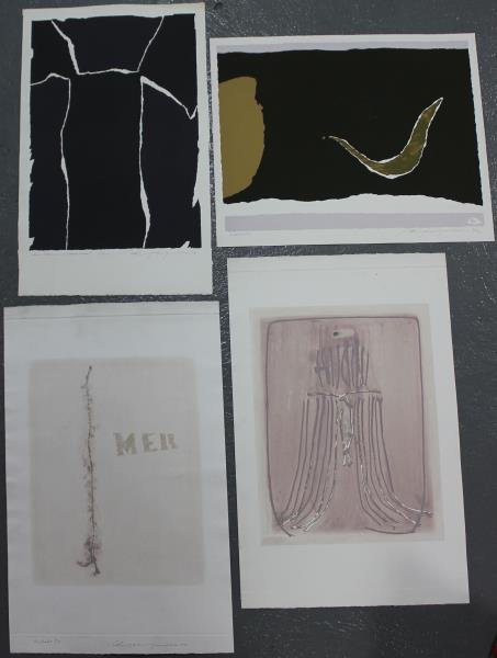 Adja Yunkers. Lot of 4 Abstract Prints. (P80): Includes 2 intaglio and 1 with collage. 3 pencil signed and numbered. Editions 30 to 90. From the collection of Adja Yunkers. Dimensions: Range from 40" x 30" to 25" x 32." Condition: Various, loose,