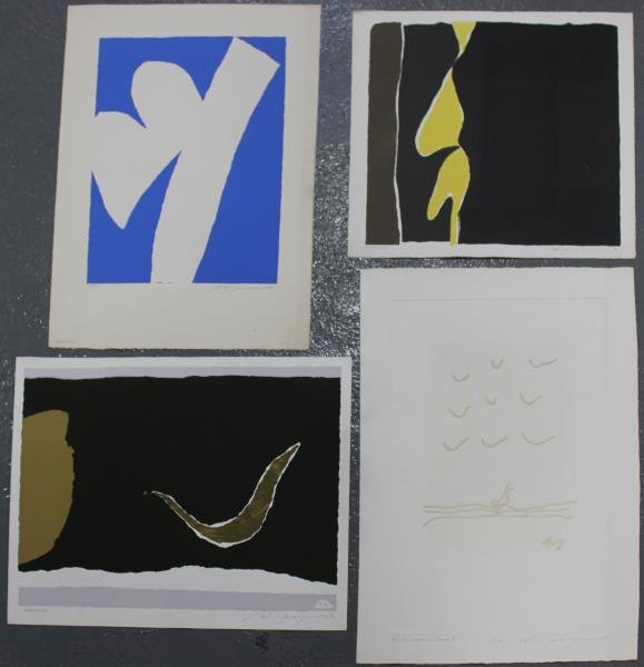 Adja Yunkers. Lot of 4 Abstract Lithographs (P70): Including intaglio "White on Blue I." All pencil signed and numbered. Editions AP to 90. From the collection of Adja Yunkers. Dimensions: Range from 26" x 36" to 25" x 28." Condition: Various, loose,