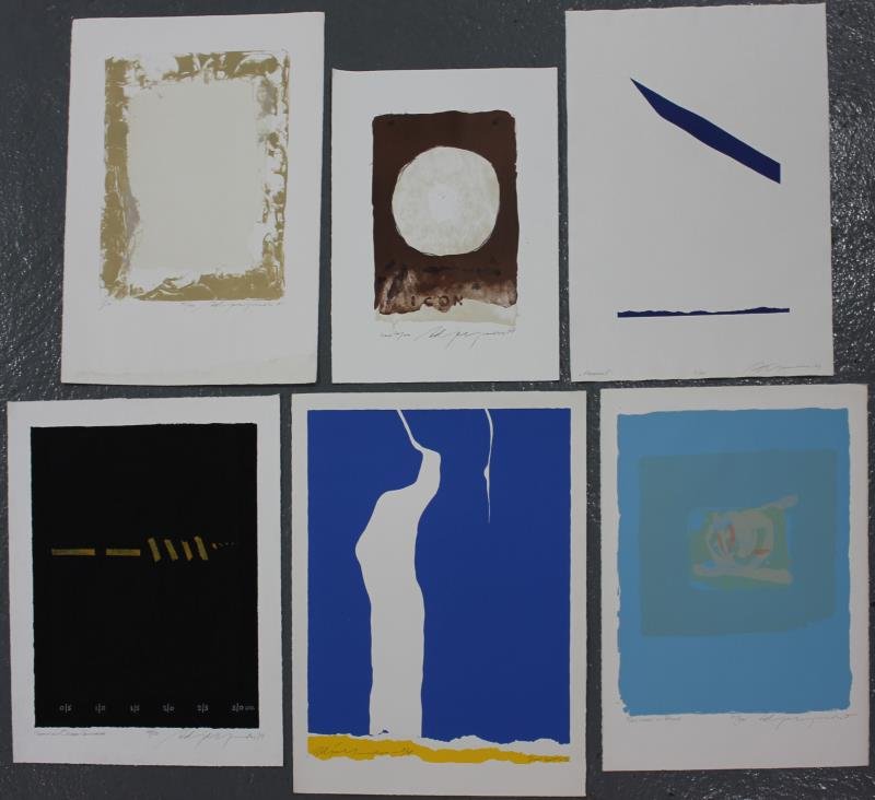 Adja Yunkers. Lot of 6 Abstract Prints. (P89): Includes 1 with collage and 1 intaglio. All pencil signed and numbered. Edition 17 to 100. From the collection of Adja Yunkers. Dimensions: Range from 12" x 18" to 22" x 28." Condition: Various, loose