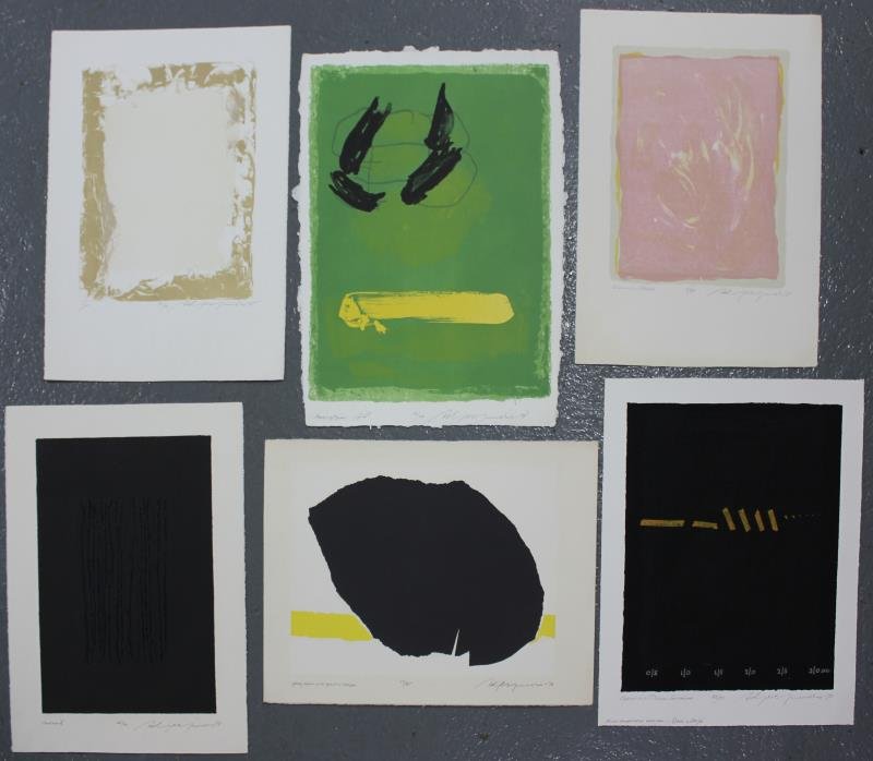 Adja Yunkers. Lot of 6 Abstract Prints. (P90): Includes 1 intaglio and 1 with collage. All pencil signed and numbered. Editions 20 to 50. From the collection of Adja Yunkers. Dimensions: Range from 22" x 28" to 16" x 20." Condition: Various, loose